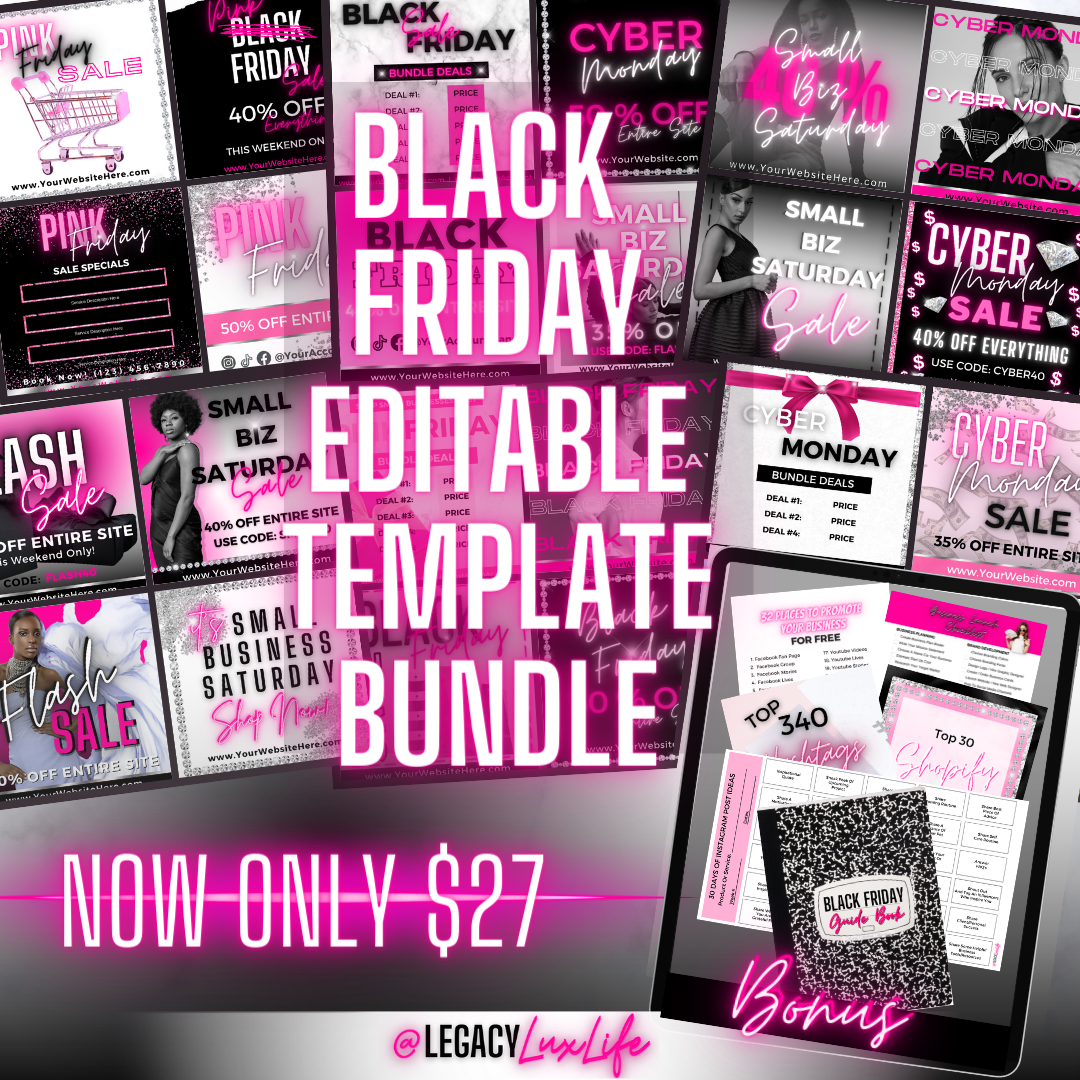 34 Black Friday Editable Canva Templates + BONUS Bonus Resources